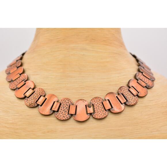 Vintage Copper Collar Necklace Statement Antiqued Chunky Linked Heavy 1960s Bin2 - Picture 2 of 12